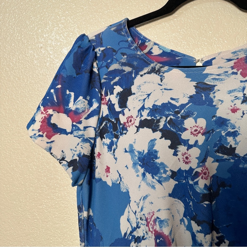 Adrianna Papell Sheath Floral Side Drape Dress Sz 12 - Picture 2 of 10